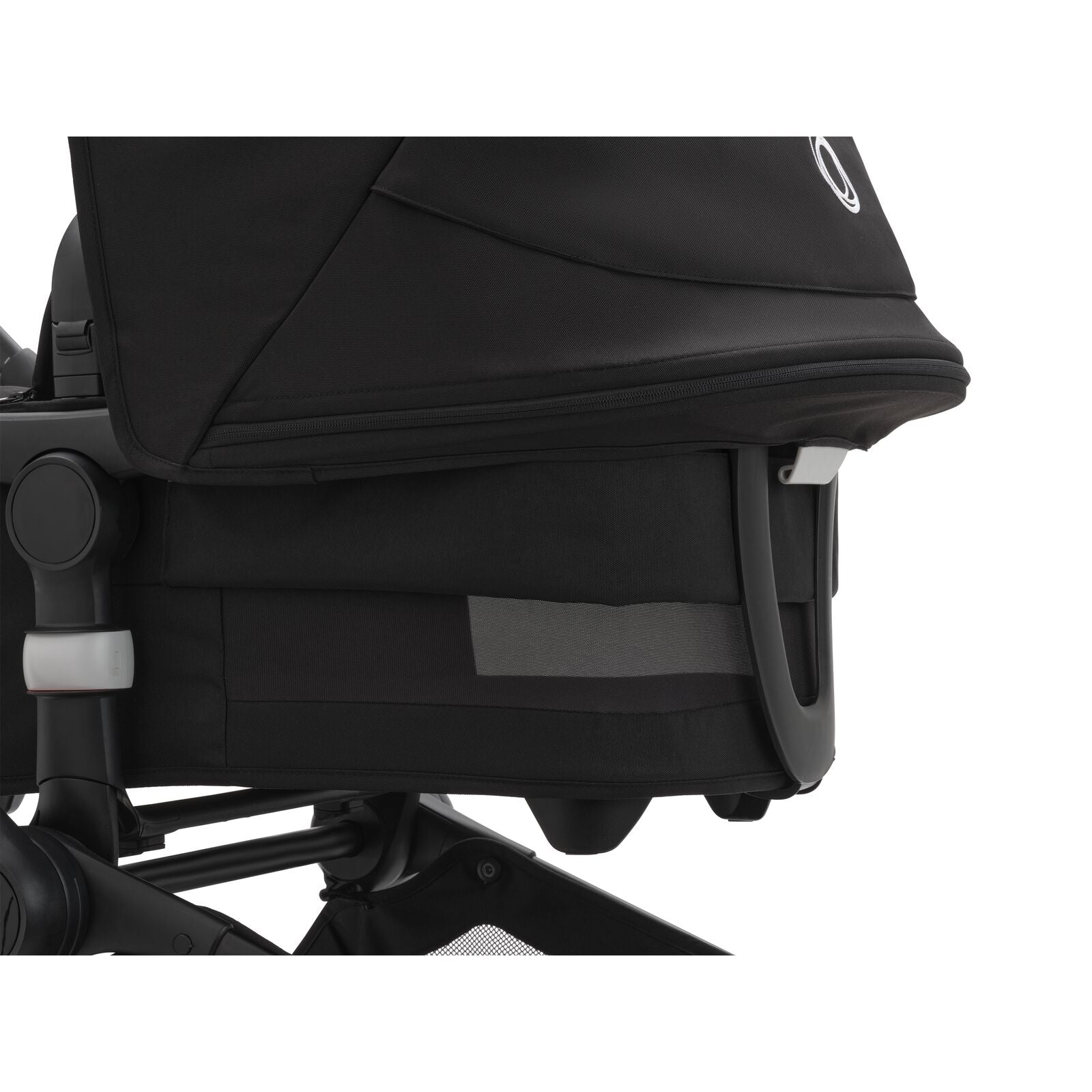 Bugaboo Bee 6 bassinet and seat stroller black sun canopy, black fabrics,  aluminium base